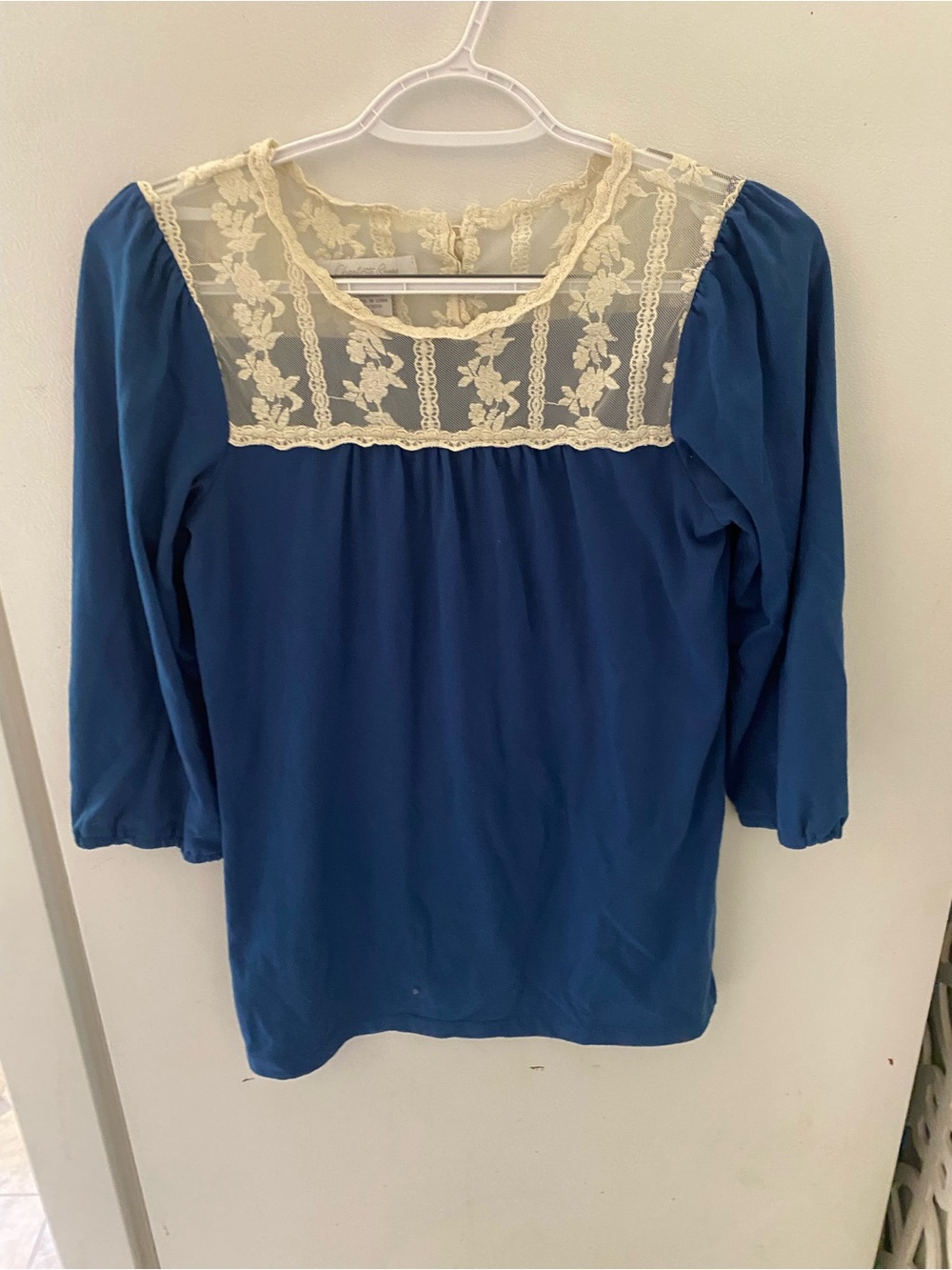 Y2K Charlotte Russe Women's Blue Lace Yoke Blouse